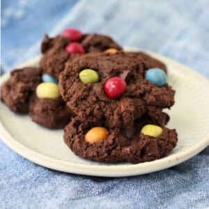 gluten free vegan chocolate cookies with m&ms