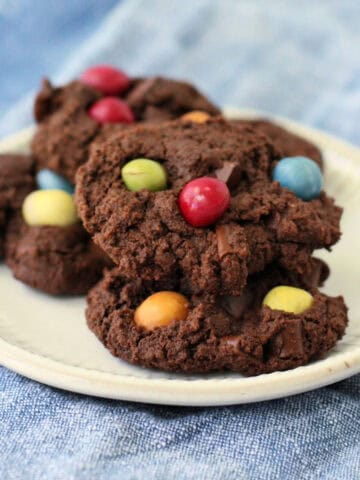 gluten free vegan chocolate cookies with m&ms