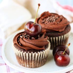 vegan double chocolate cherry cupcakes